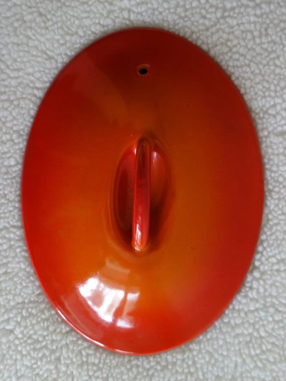 Vntg DESCOWARE Belgium Made Small Cast Iron Orange Flame Oval Lid (Lid Only)